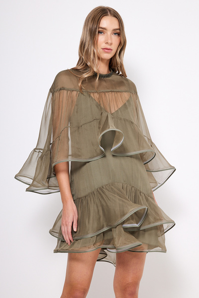 MINI SILK DRESS WITH DETACHABLE CAPE