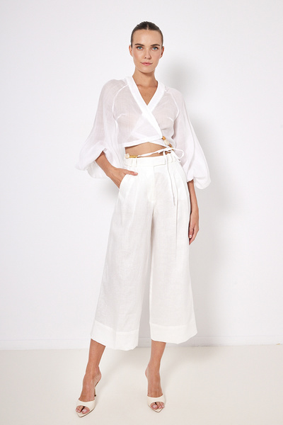 LINEN ZIP CULOTTE WITH PLEATS
