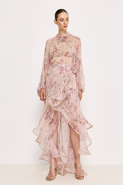 SILK MAXI SKIRT WITH RUFFLES