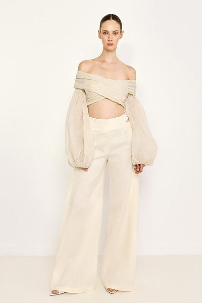 LINEN PANTS WITH SELF-TIE BELT