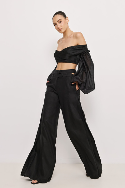 LINEN PANTS WITH SELF-TIE BELT