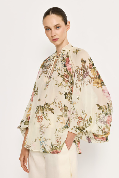 PRINTED SHIRT WITH TIE NECK