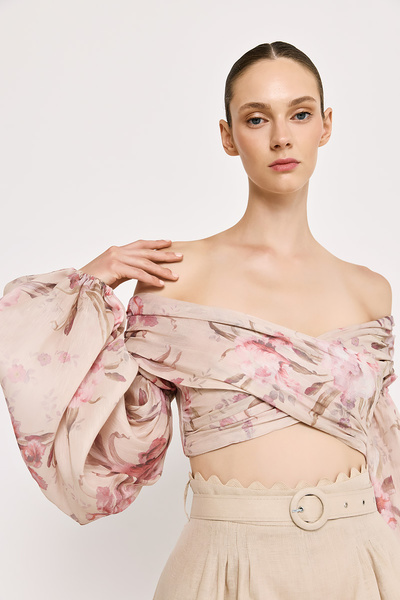 PRINTED BUSTIER WITH DETACHABLE SLEEVES