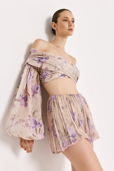 PRINTED BUSTIER WITH DETACHABLE SLEEVES