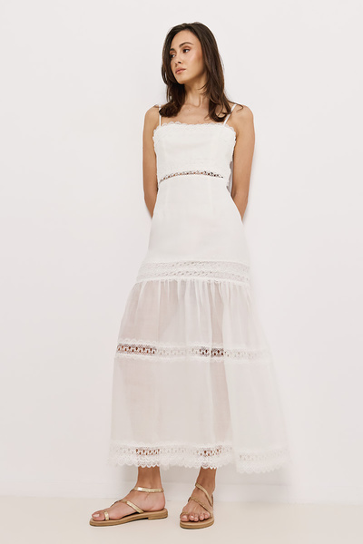 LINEN MIDI DRESS WITH TRIMS