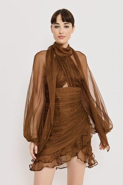 MINI SILK DRESS WITH NECK TIE