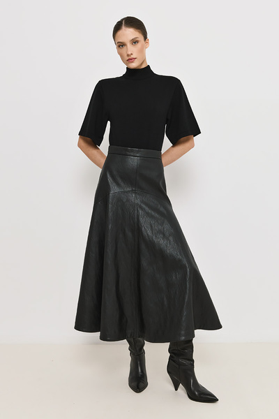 LEATHER MIDI SKIRT