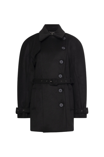 ΜΑΛΛΙΝΟ ΗΜΙΠΑΛΤΟ ΜΕ ΖΩΝΗ ΚΑΙ ΑΣΥΜΜΕΤΡΟ ΚΟΥΜΠΩΜΑ