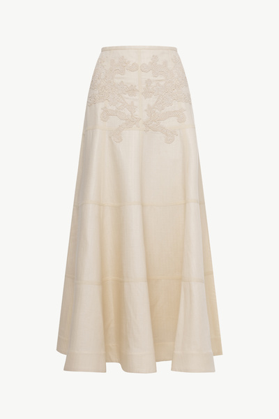 LINEN EMBROIDERED MIDI SKIRT