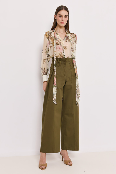 HIGH-WAISTED WIDE LEG TROUSERS - BROWN | Zini Boutique