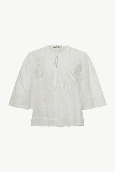 LACE BLOUSE WITH EMBROIDERY - NUDE | Zini Boutique